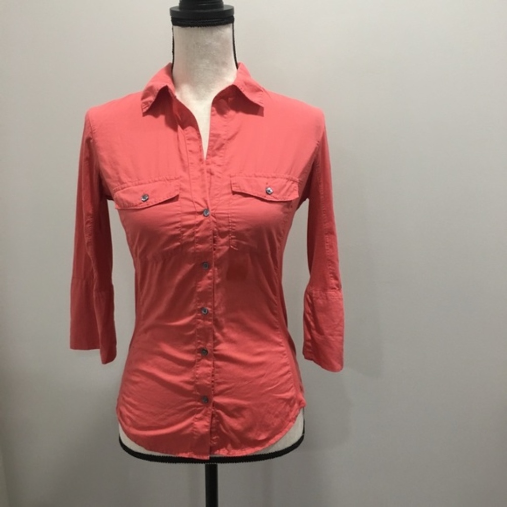 James Perse Relaxed Button Up Roll Up Sleeve Top